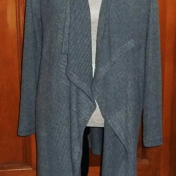 H By Bordeaux Grey Mix Rib Cozy waterfall Cardigan Long Sleeves Open front  S - Picture 2 of 6